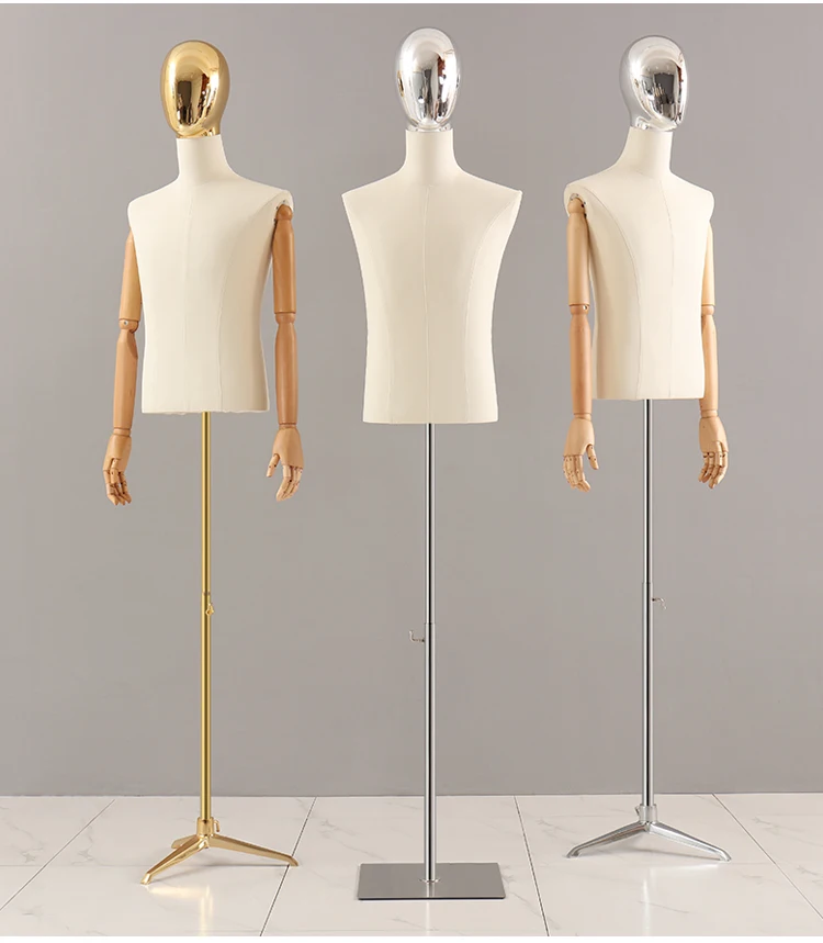 Male Model Half Body Full Body Dummy Men's Gold and Silver Plated Face Suit Display Mannequin