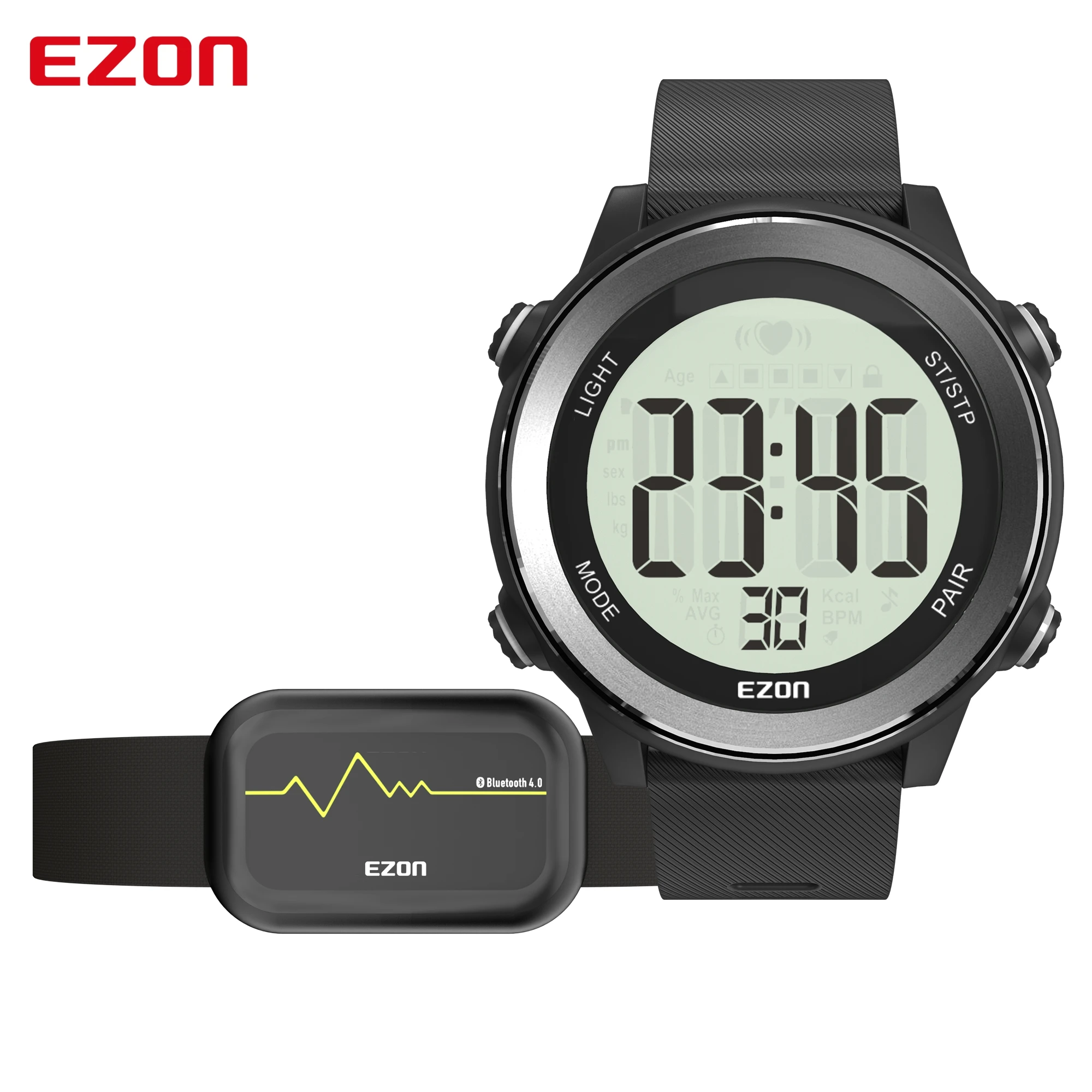 EZON T057 Men\'s Heart Rate Monitor Running Digital Watch Alarm Chronograph Calorie Counter Sport Watch with Chest Strap