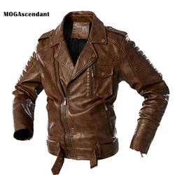 Men's Winter Punk Rock Faux Jacket Male Zipper Retro Motorcycle Pilot Leather Jackets Coats Fleece Faux Leather Jacket M-4XL