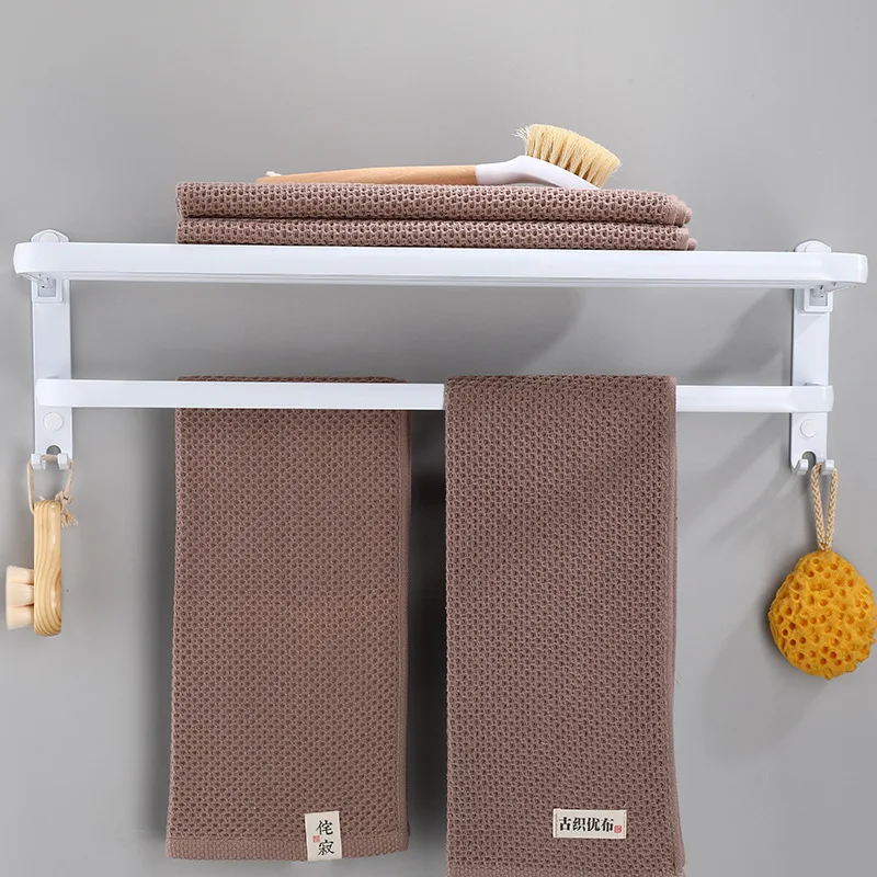 Bath Towel Holder Folding Bathroom Towel Rack Foldable Towel Rail Punch  Space Aluminum Storage Shelf  kitchen  Accessories