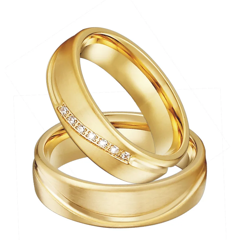 high quality western wedding rings for men and women Dubai African 18k gold plated stainless steel jewelry lover's alliance