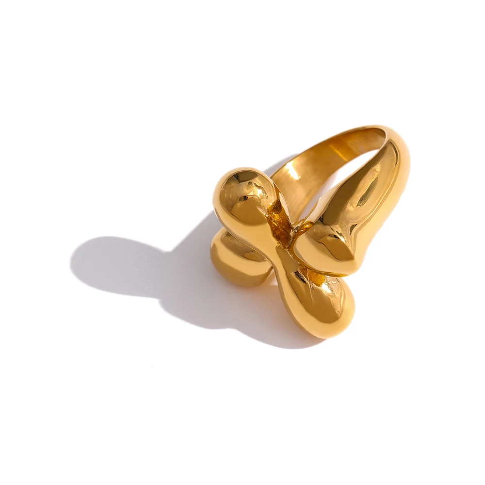 Yhpup Edelstahl-Statement-Ring, neues Design, metallische Textur, 18 Karat vergoldet, Fingerring, wasserdichter Schmuck, Bagues Pour Femme