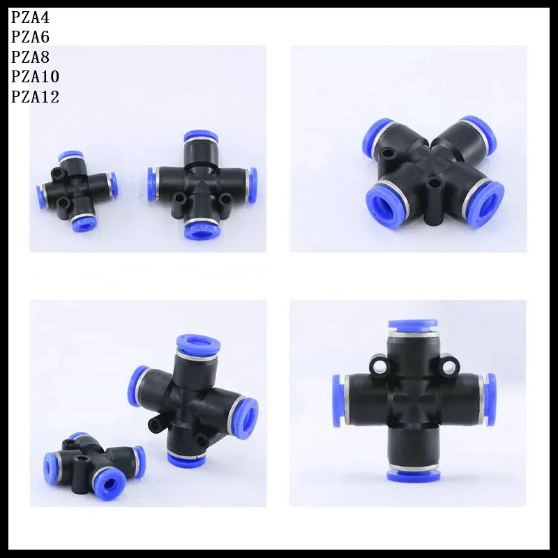 2-8pcs/Lot PZA4, PZA6, PZA8, PZA10, PZA12 Cross Shaped Pneumatic Fitting 4 to 12mm OD Hose Tube Push In Air Gas Quick Coupling