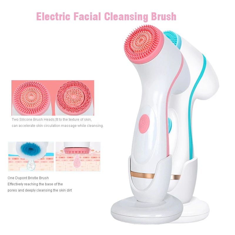 

Electric Facial Cleansing Brush Silicone Sonic Face Spin Brush Deep Cleaning Remove Blackhead Tools Massage Cleanser Skin Care