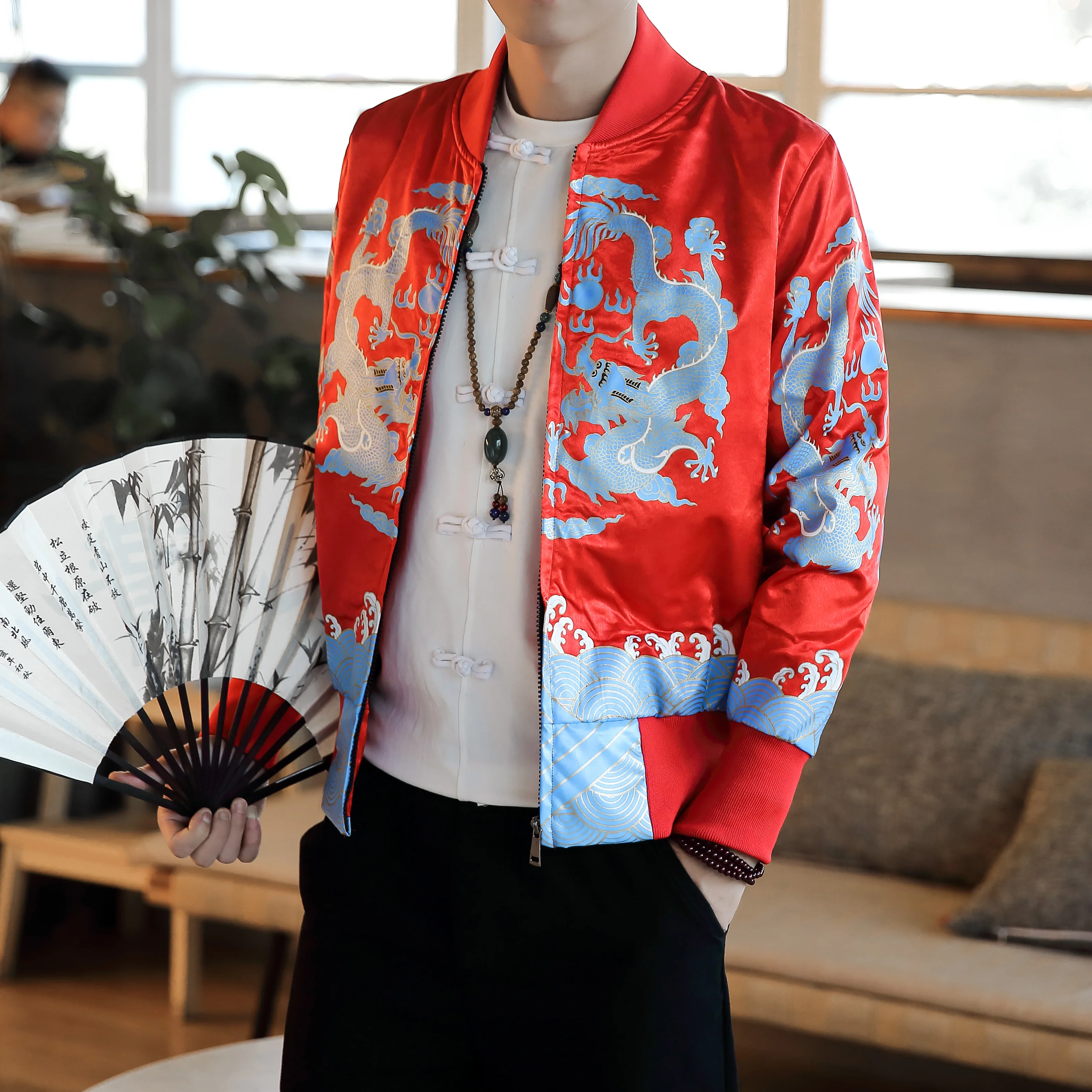 

Spring Pilot Jacket Men Women Casual Embroidery Dragon Handsome Baseball Jackets Trendy Chinese Style Hanfu Vintage Coats