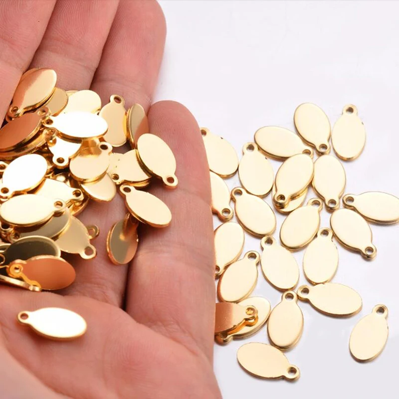50 stücke Silber/Gold/Rose Gold-Ton Edelstahl Blank Oval Stanzen Tags ID Halskette Schmuck Tag für logos Nicht Schalten sie Farbe – Detail 5