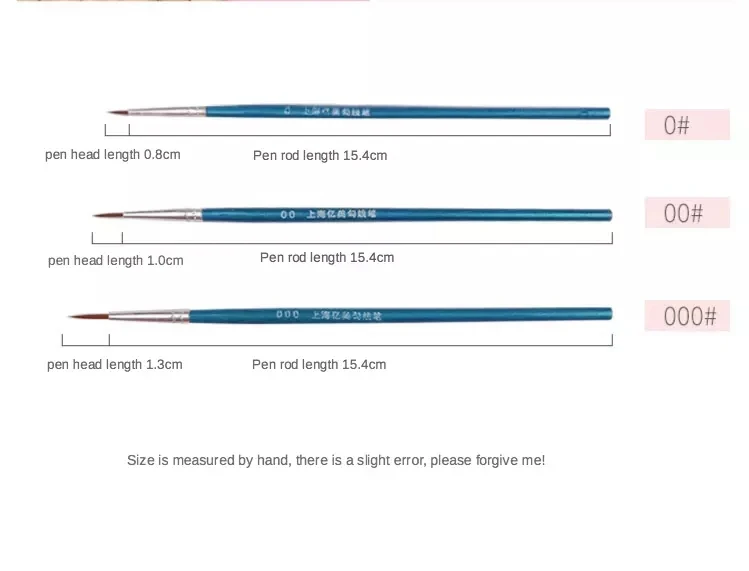 10 шт., тонкая ручка с крючком, художественная ручка для рисования, нейлоновая кисть, художественные принадлежности, размер живописи 0 00 000
