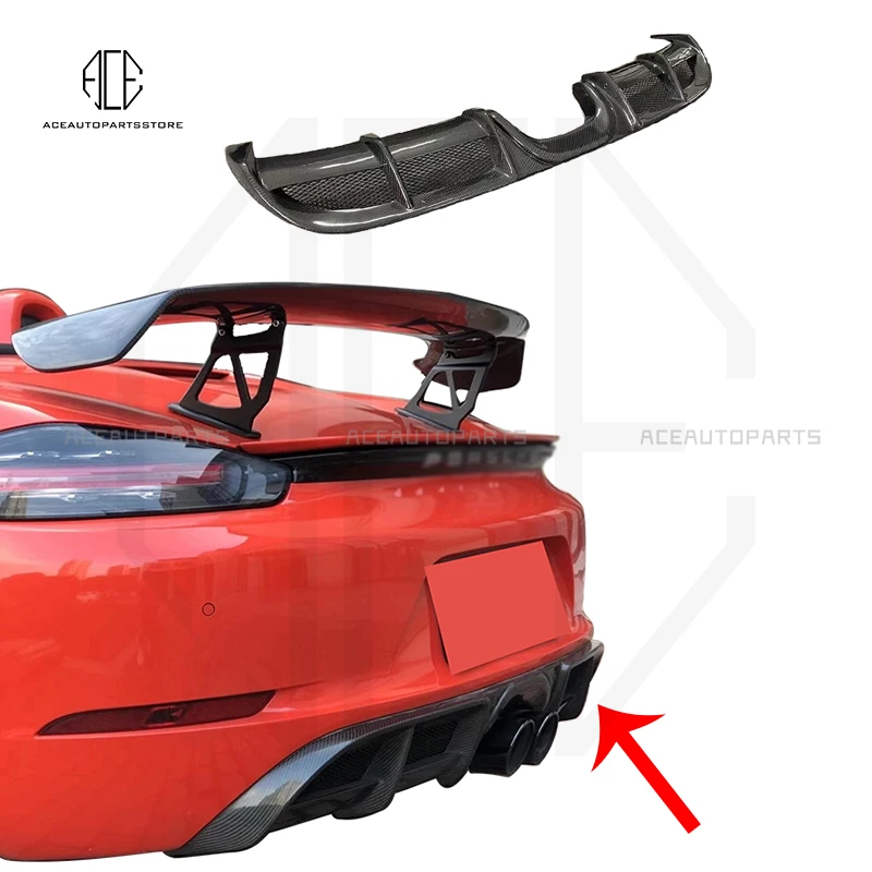 REAL CARBON FIBER REAR BUMPER TRUNK LIP SPOILER DIFFUSER For Porsche 718 982 Cayman Boxster 2016-2021