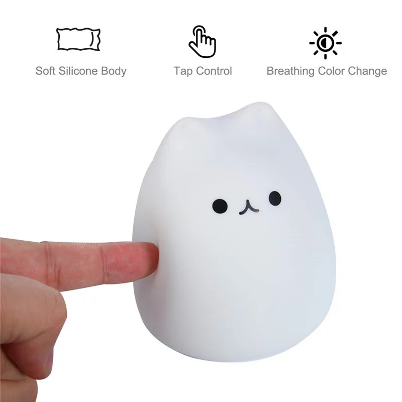 Cartoon Cat Sleeping Lamp LED Night Light Soft Silicone Touch Sensor Home Bedroom Decoration For Children Baby Kids