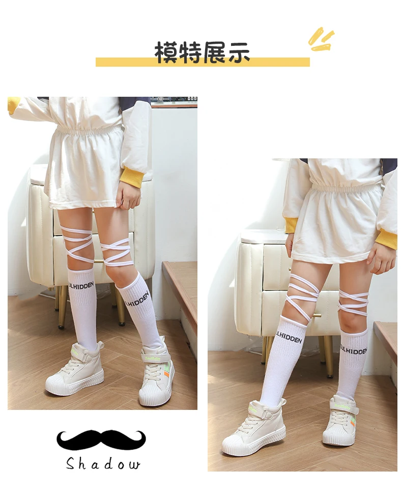 Neue Prinzessinnen-Mädchen Overknee-Socken mit Schleifen-Buchstaben-Stickerei, Hohe Kniestrümpfe für Mädchen, Baumwoll-Wärmersocken, Bunte Strümpfe – Detail 4
