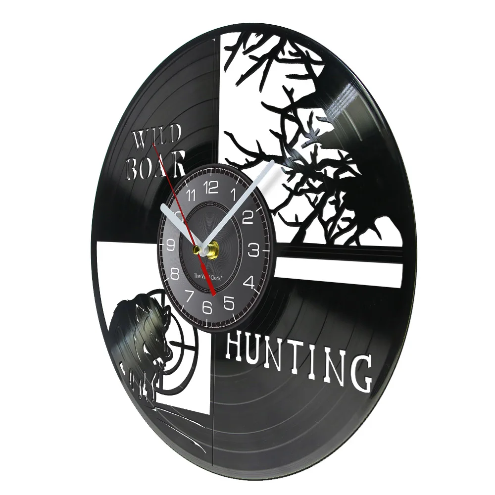 Wild Boar Hunting Vintage Vinyl Record Wall Clock Warthog Hunter Hunting Catch Cave Timepieces Silent Hanging Watch Shooter Gift