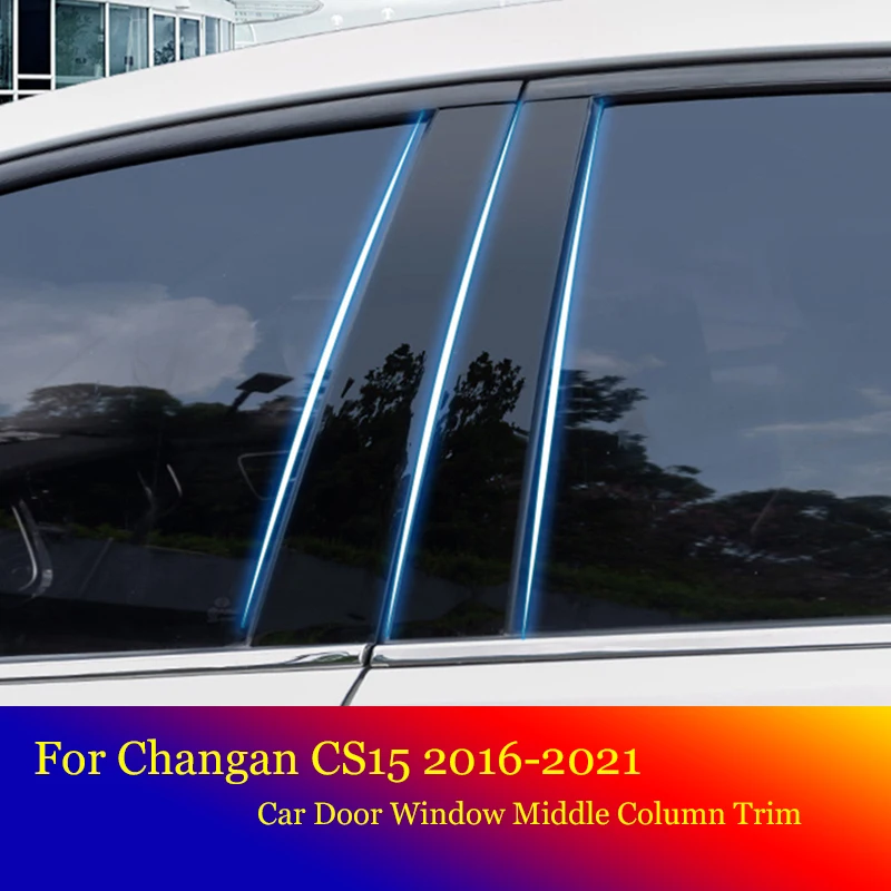 

10 PCS Car Black Mirror Middle Column PC Window Trim B C Pillar Strip Sticker For Changan CS15 2016-2021