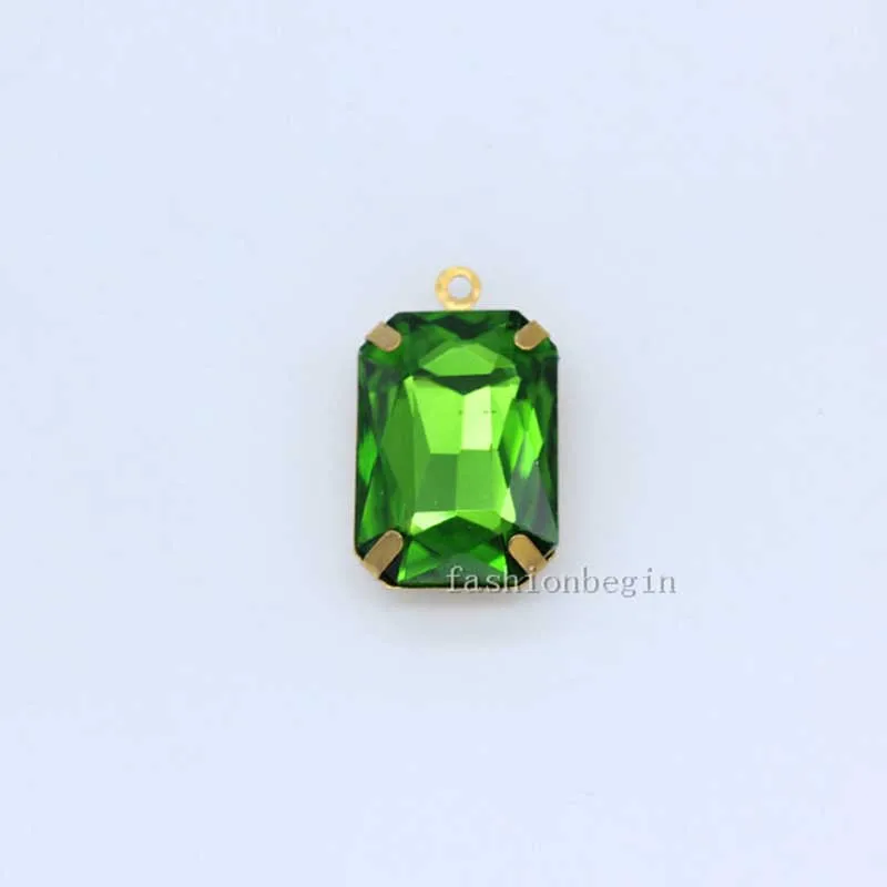 6-18MM Sewing Rectangular octagon Rhinestones With grass single pendant setting Crystal Stone Pendant for Jewelry Accessories