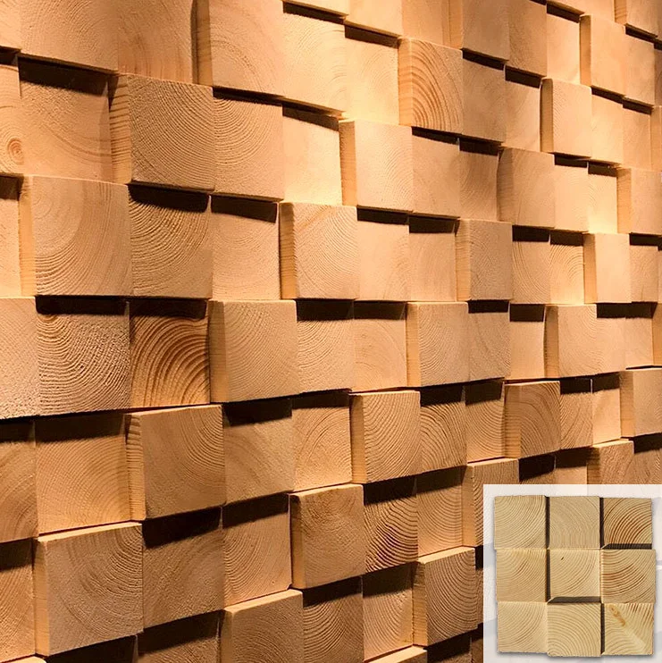 11 PCS Original Wood Color Natural Pine Tile 3D Wall Pattern Panel Wood Mosaic Tiles DQ001