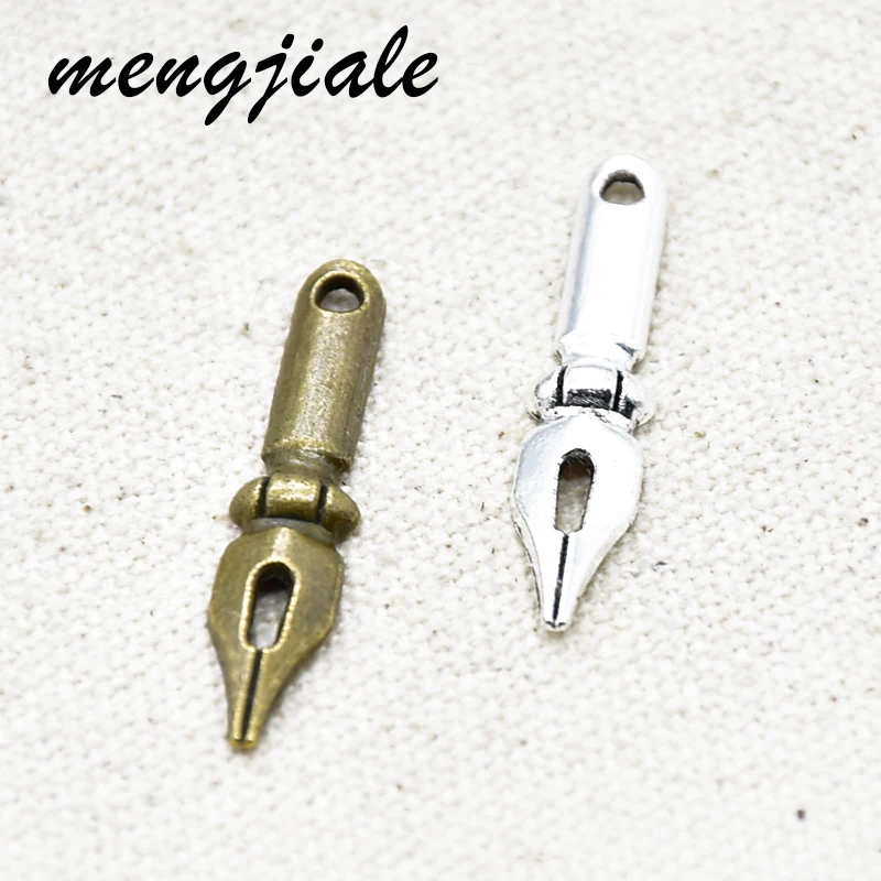 35pcs  Retro  Metal  Two Color  Ink Nib Pen Charms  For DIY  Handmade Crafts  Jewelry  Making  32*7mm