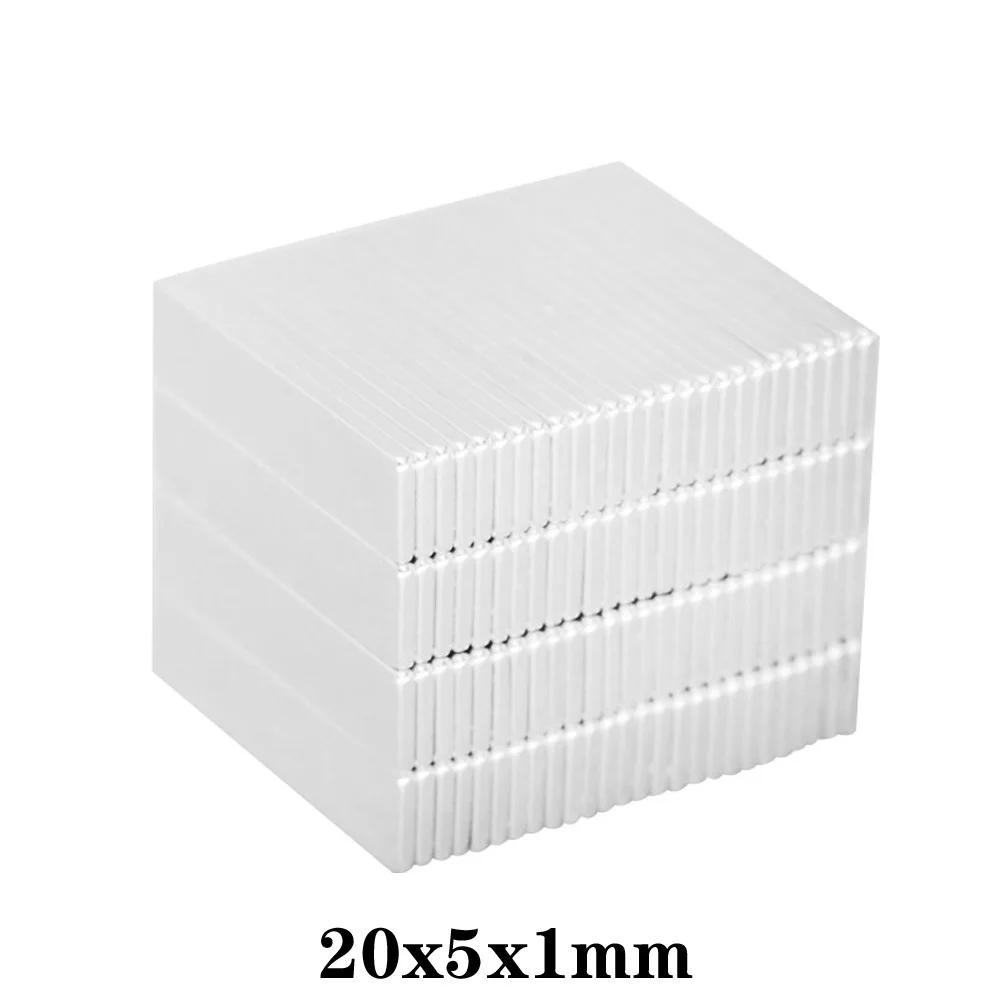 

20~500PCS 20x5x1 Super Strong Sheet Rare Earth Magnet Thickness 1mm Rectangular Neodymium Magnets 20x5x1mm Magnetic 20*5*1 mm