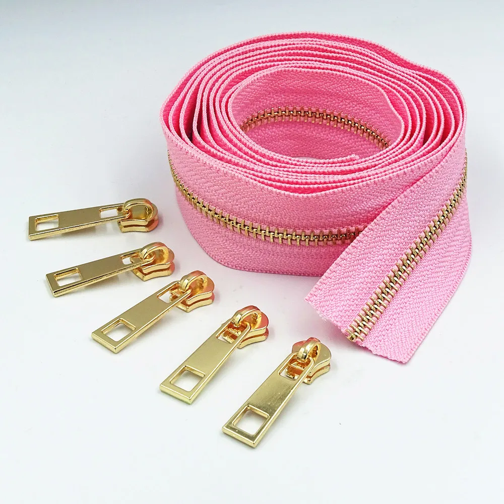 1 Meters long and 2 zipper pullers 5# brass metal zipper used for high-end handbags and purses