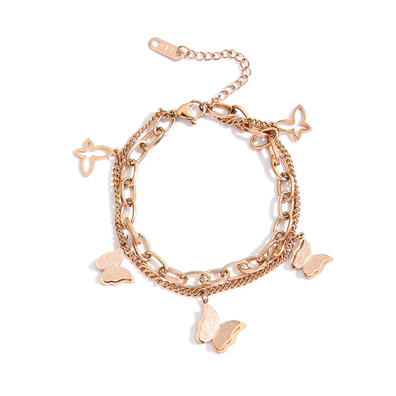 DIEYURO acciaio inossidabile 316L 2 strati ciondolo farfalla dolce bracciale donna Color oro rosa bellissimo regalo di natale squisito