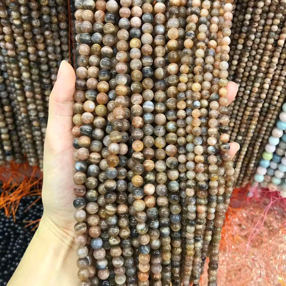 Natural Genuine Stone Beads Mix Moonstone Sunstone Round Loose Beads For DIY Jewelry Making Bracelet Accessories 15'' 4/6/8/10mm