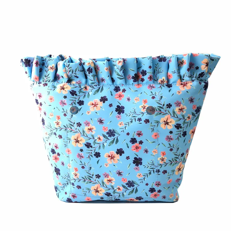 Floral Border Lining Colorful Print  Inner Zipper Pocket For Classic Mini Obag insert with inner waterproof coating for O bag