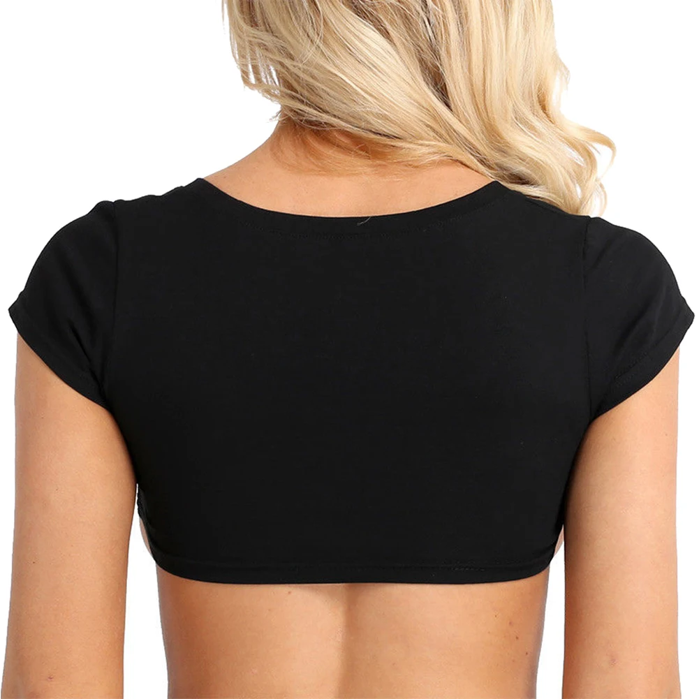 Mùa Hè Năm 2021 Gợi Cảm T Áo Sơ Mi Nữ Ngắn Tay Đen Trắng Crop Tops Áo Sơ Mi Đảng Câu Lạc Bộ Áo Thun Cao Cấp