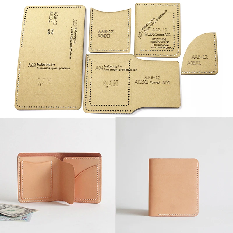 1Set DIY Kraft Paper Template New Fashion Retro Men and Women Wallet Leather Craft Pattern DIY Stencil Sewing Pattern 9cm*11cm