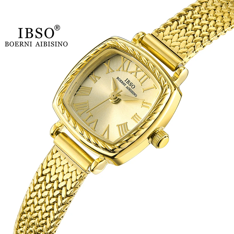 IBSO Gold Luxury Women Watches New Waterproof Quartz Watch Ladies Stainless Steel Strap Simple Design Japanese Movement #B9226