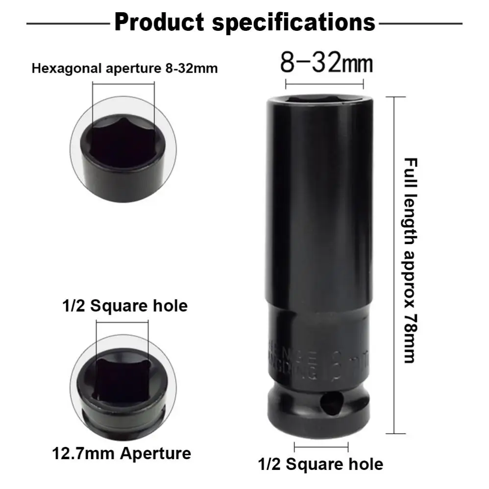 10mm-24mm Extension Sleeve Hexagonal Pneumatic Socket Head for Electric Wrench Hand Tool Impact Wrench Drill Hex Socket Head