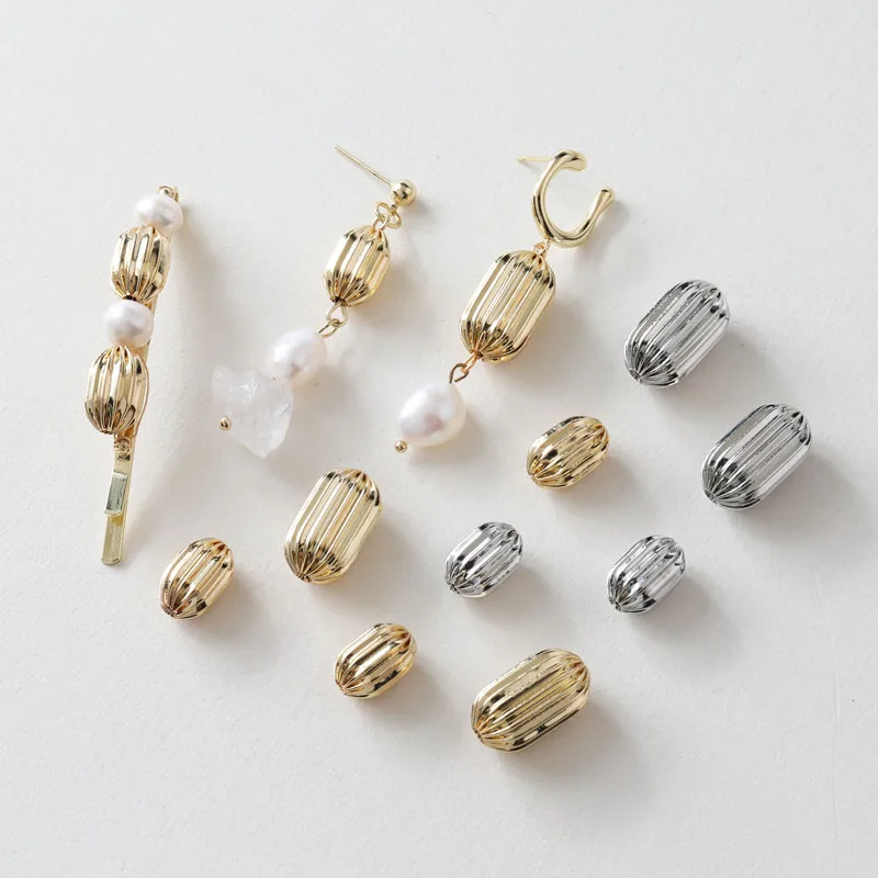 

New style 50pcs/lot geometry folds ovals shape copper Straight hole beads diy jewelry earring/bracelet/necklace accessory