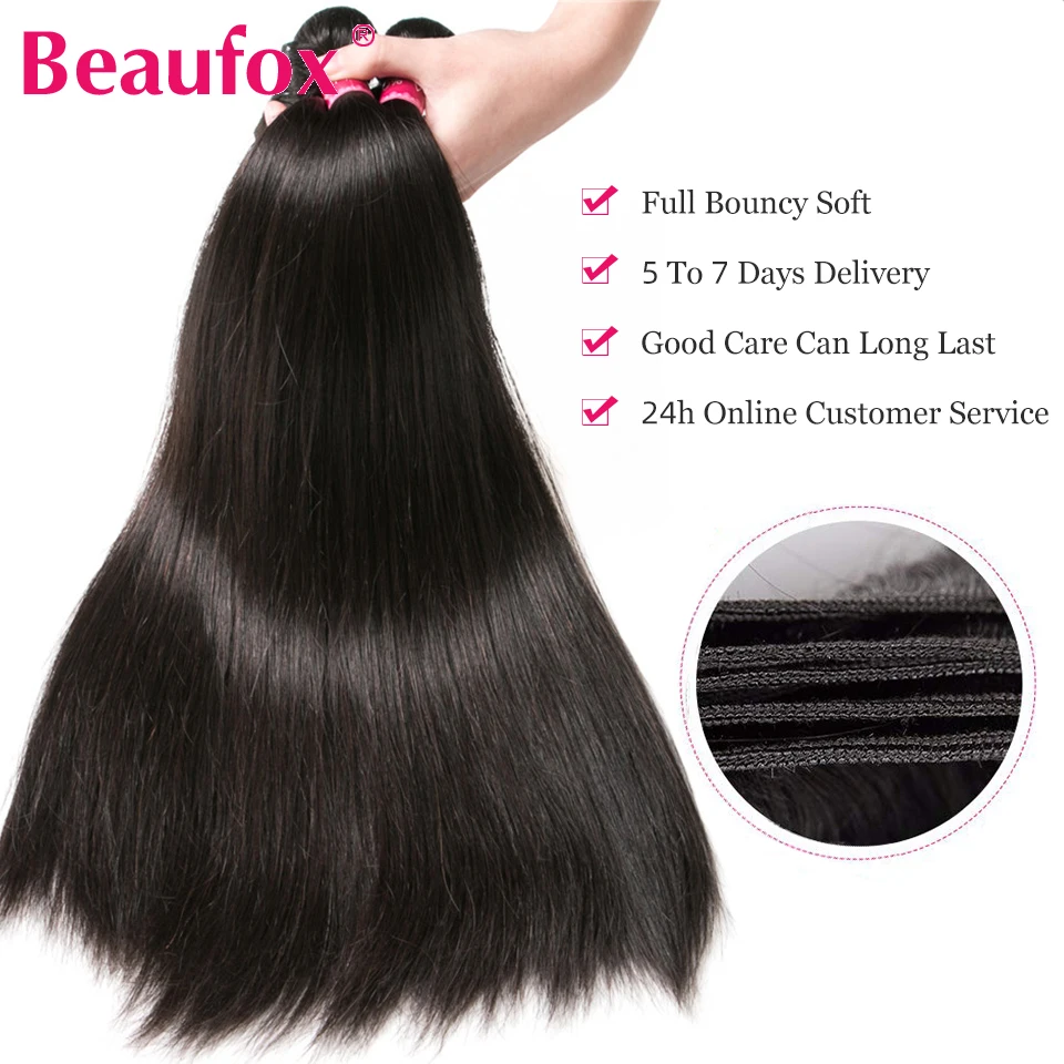 Beaufox Paquetes de Cabello Peruano Lacio Extensiones de Cabello Humano Tejido Remy Cabello Natural Negro 1/3/4 Pcs 8-30 Pulgadas 3