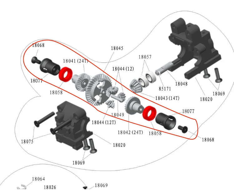 Differential Gearbox Set For ZD-Racing BX-16  VRX Racing 1/18 Scale RC Car RH1811 RH1812 RH1818 RH1817,Fit VRX 18089