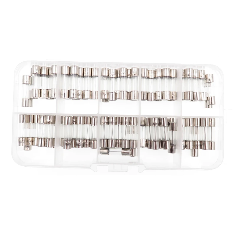 100Pcs Set 5x20mm Quick Blow Glass Tube Fuse Assorted Kits Fast-blow Glass Fuses 10A-20A