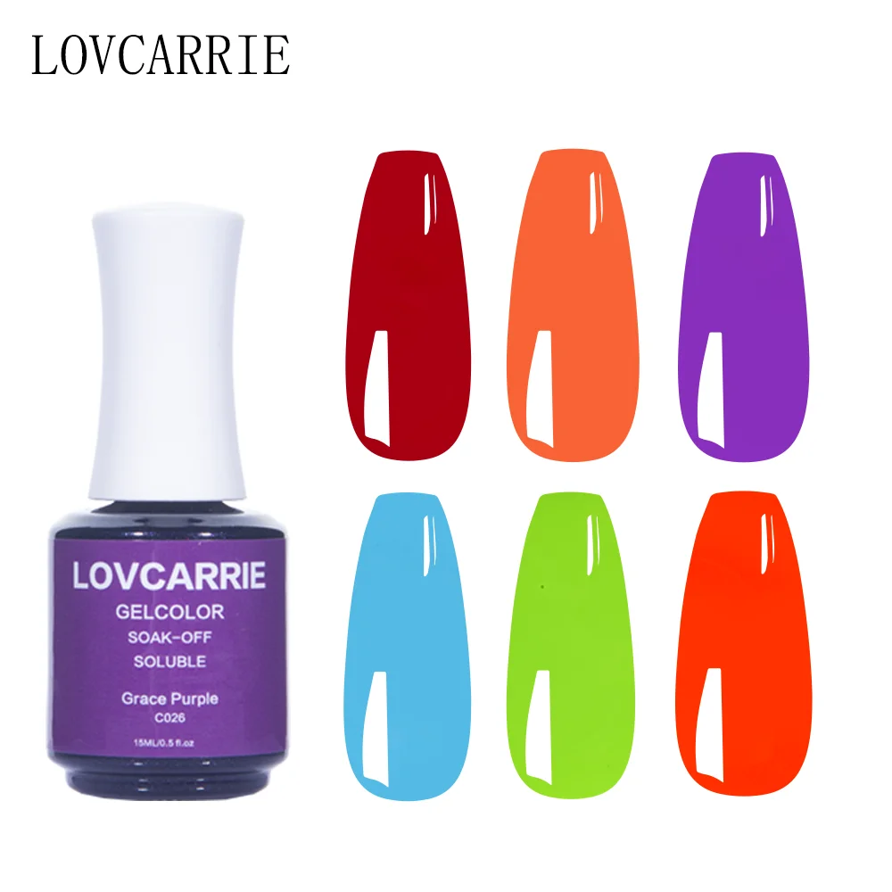 LOVCARRIE 15ML UV Gel Nail Polish Neon Color Orange Red Cosmetics Nail Art Gel Varnishes Vernis Semi Permanent Manicure Gellak