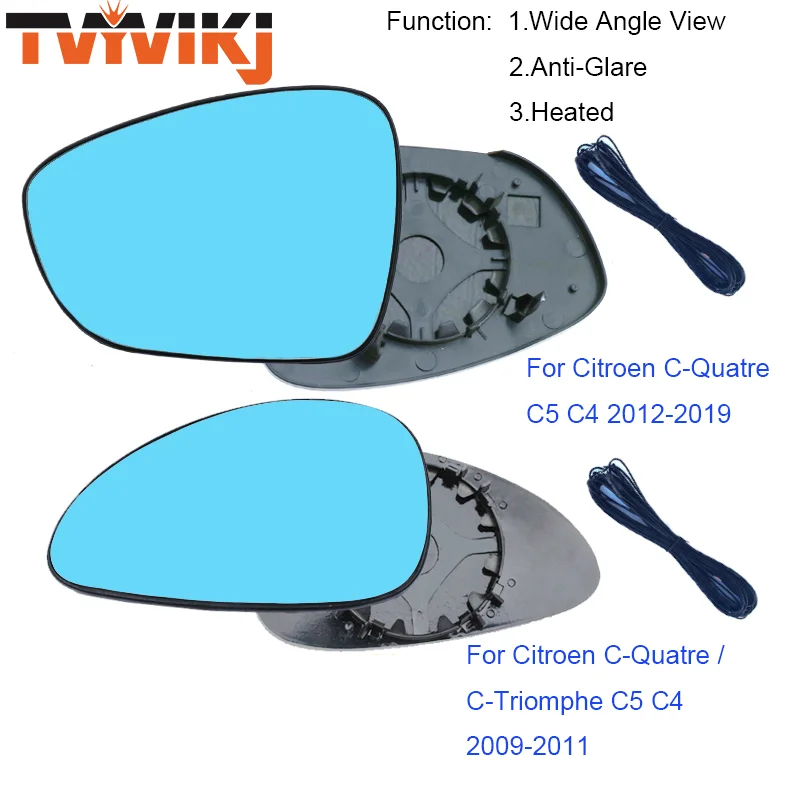 TVYVIKJ Side Rearview Mirror Blue Glass Lens For Citroen C-QUATRE Triumph 2009-2019 C4L C5 C4 Wide Angle View anti glare WING