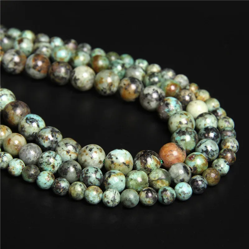 Polish Round Natural Stone African Turquoises Loose Beads 15.5