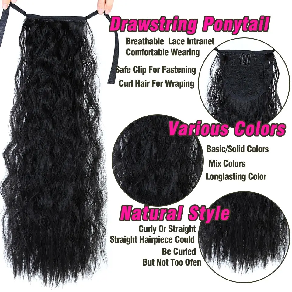 Synthetic Long Kinky Curly Drawstring Ponytail Clip In Pony Tail Hair Extensions Bun Pieces Afro Fake Hairpiece Hair Pieces