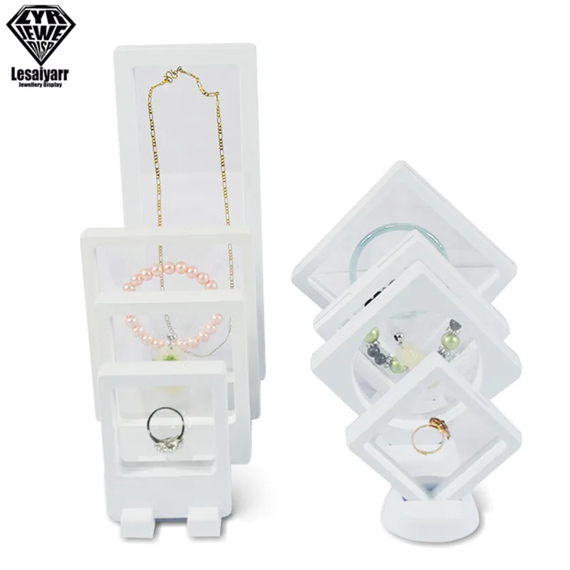 PE Film Brooch Coin Gems Jewelry Storage Box Dustproof Exhibition Decoration Suspended Floating Ring Earrings Display Rack Case