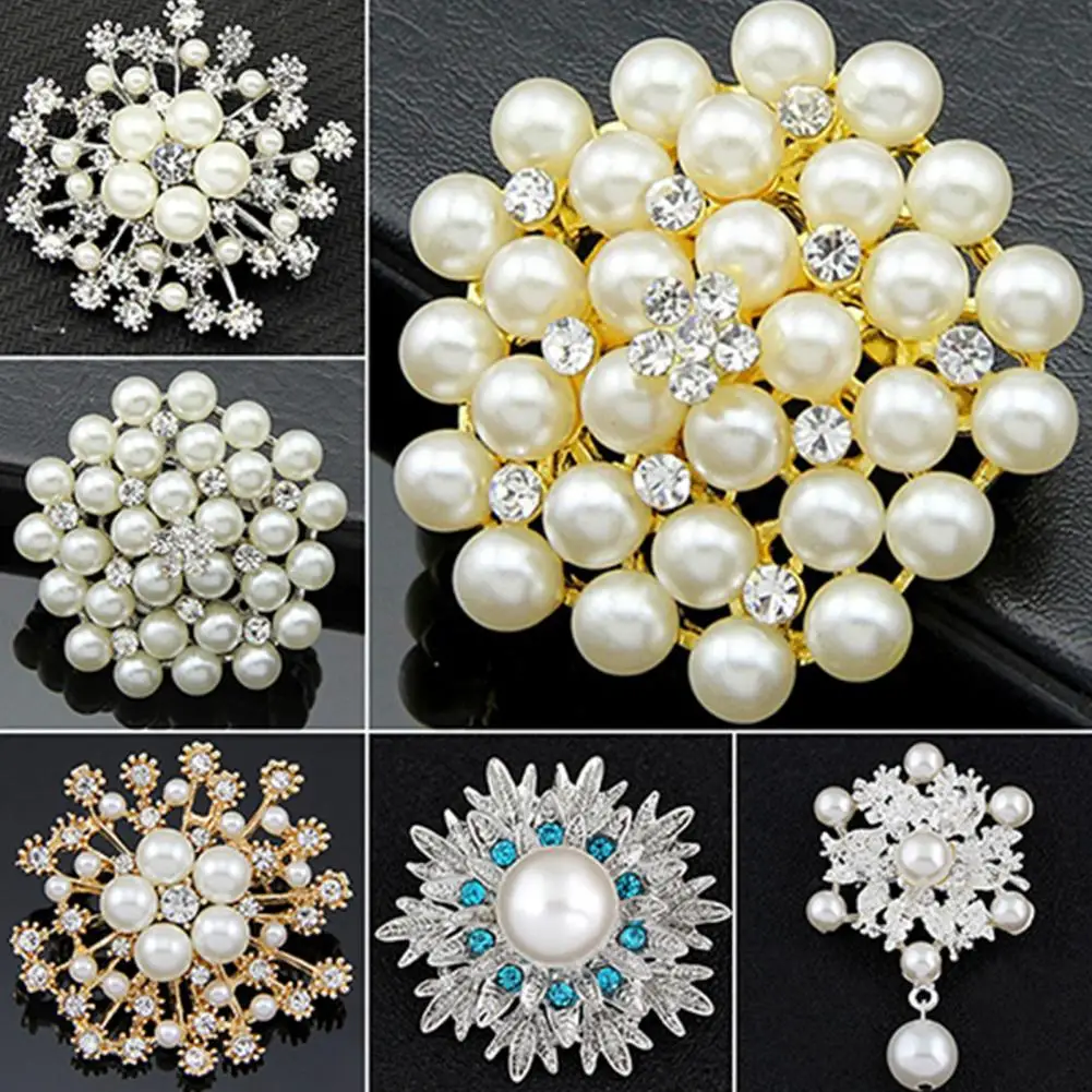 Women Brooch Alloy Flower Faux Pearls Enamel Pin Brooch Crystal Pin Brooches Wedding Party Jewelry Gift брошь Accesorios Mujer