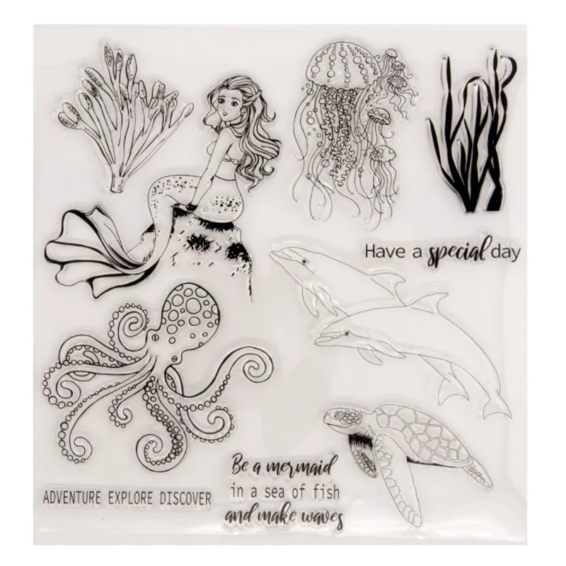 

Octopus Jellyfish Transparent Silicone Stamp DIY Scrapbooking Rubber Coloring Embossed Diary Decor Template Reusable 20.5*20.5cm