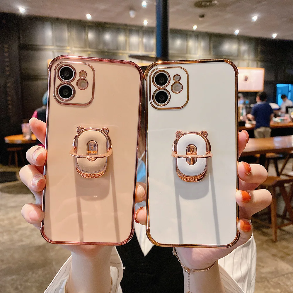 Luxury electroplating phone case for iphone 14 Plus 13 12 Pro 11 Pro MAX XS XR X SE 7 8 plus 12 Mini Phone Holder Ring Grip Case