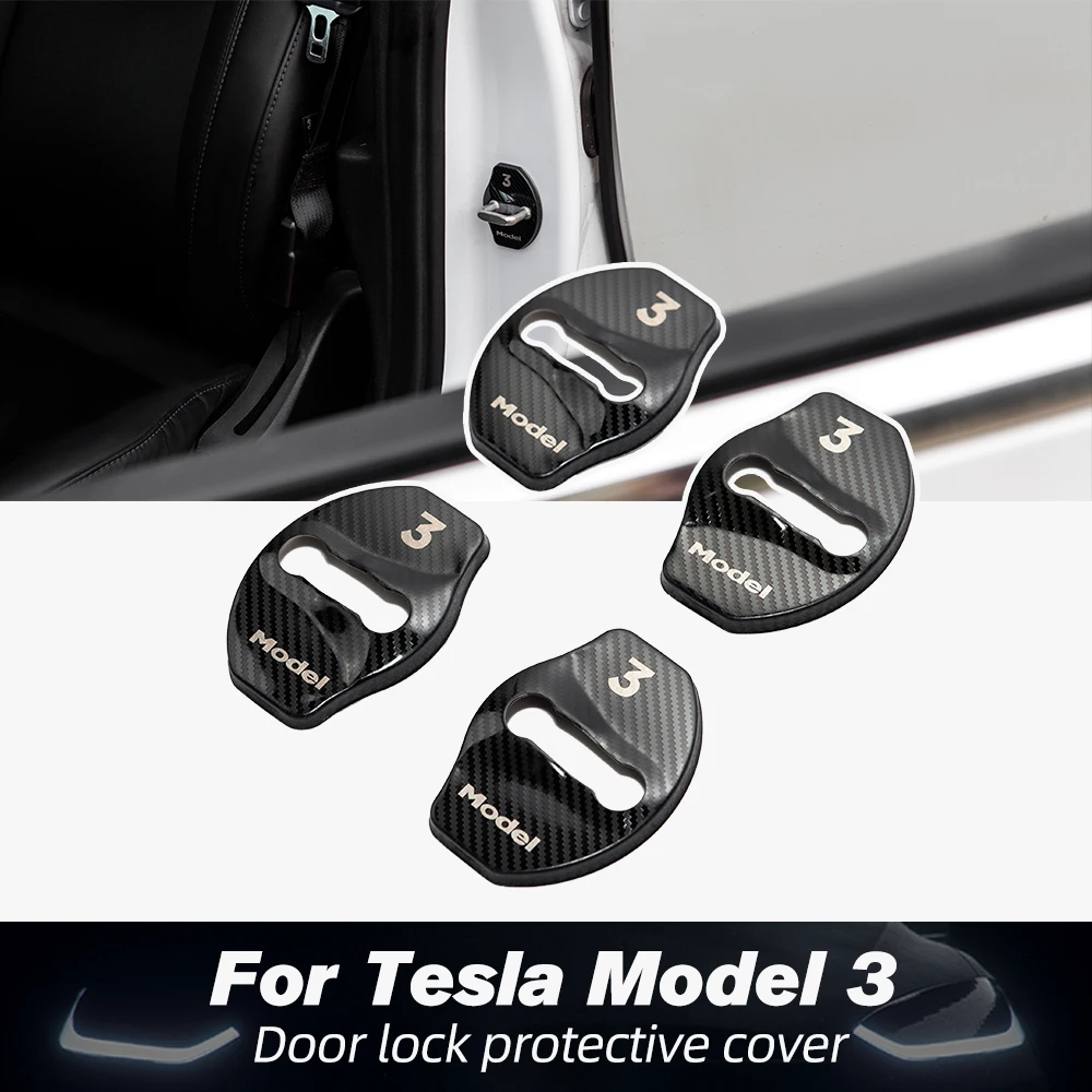 

Model3 Car Door Lock Buckle Cover For Tesla Model 3 2021 Accessories Door Lock Model Three Carbon Fiber Aluminium Alloy