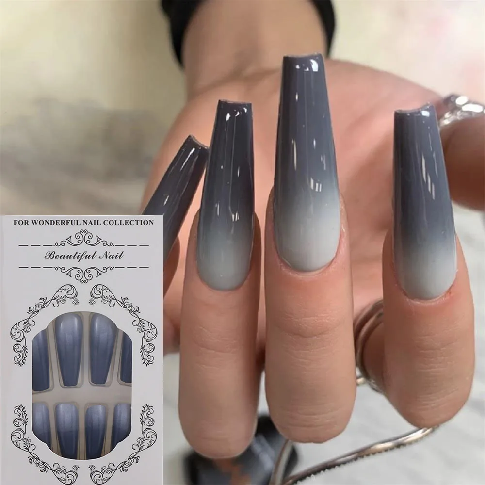 New Gradient Style Matte Full Coverage Long Ballet False Nail Tips  Trend Nail Art French Manicure Tools Dropshipping 24Pcs