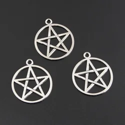 30pcs Silver Color 30x26mm Pentagram Charms Hollow Star Wicca Pendant Fit DIY Handmade Punk Jewelry Making Finding Supplies