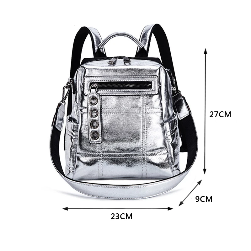 atinfor Brand Silver Mini Backpack Women Waterproof PU Leather Rucksack Girls Small Shoulder Bag Travel