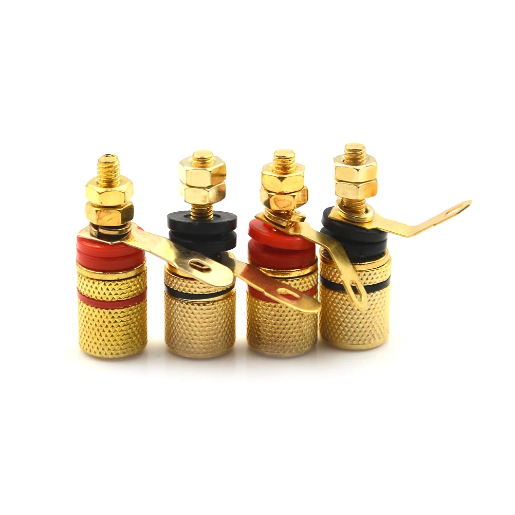 4pcs Professional Binding Post Nut Banana Plug Jack  Nickel Plated Connector For 4mm Banana Plug Red&Black Banana Socket