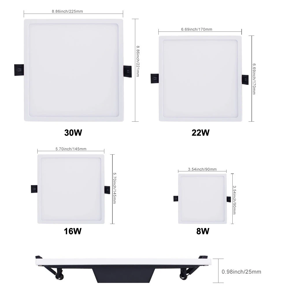 KHLITEC Ultra Thin Downlight LED Panel Light 8W 16W 22W 30W Round/Square LED Ceiling Recessed Surface Mounted Lights LED lamp