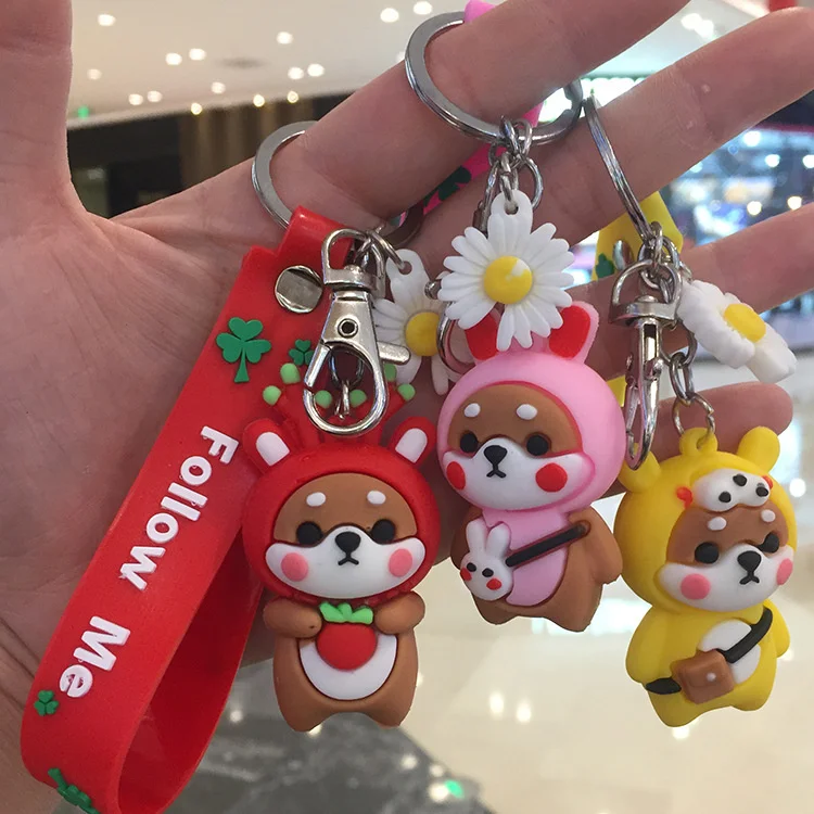 Inu Shiba Keychain Christmas Gifts rubber Cartoon Key Chain Car Bag Pendant Figure Keyring Mix 30pcs/lot wholesale