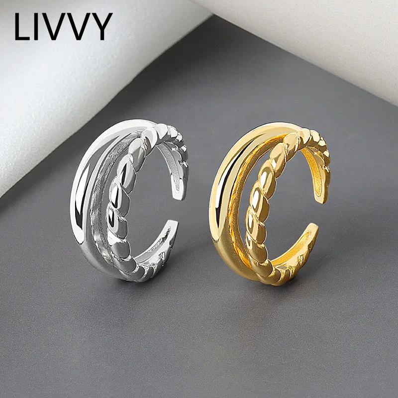 LIVVY Silver Color Korean Double-Deck Twist-shaped Open Index Finger Ring Fashion Jewelry Elegant Charm For Women