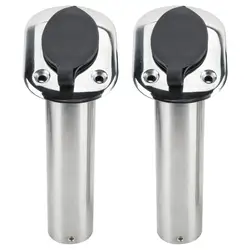 2X Marine Boat Yacht Accessories 15 Degree Stainless Steel  Flush Mounting Fishing Rod Holders with Rubber Cap, Liner and Gasket