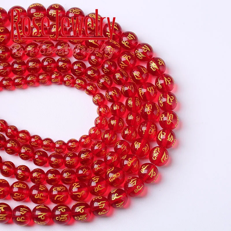 Cuentas de piedra Natural redondas budistas tibetanas, seis palabras de Mantra, cuentas de cristal rojo para collar, pulsera, fabricación de joyas de 8, 10 y 12mm